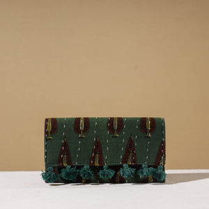 Green - Marudhara Ajrakh Printed Clutch Wallet With Tassels