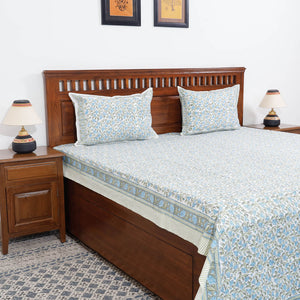 Blue - Block Print Cotton Double Sanganeri Bed Sheet