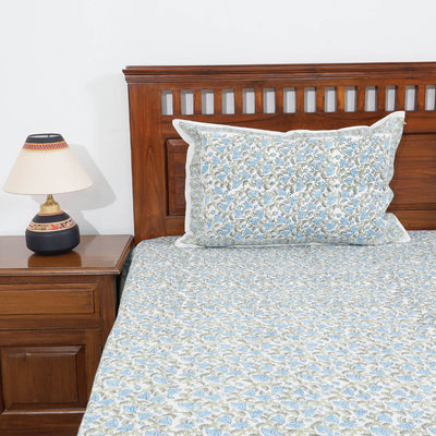 Blue - Block Print Cotton Double Sanganeri Bed Sheet