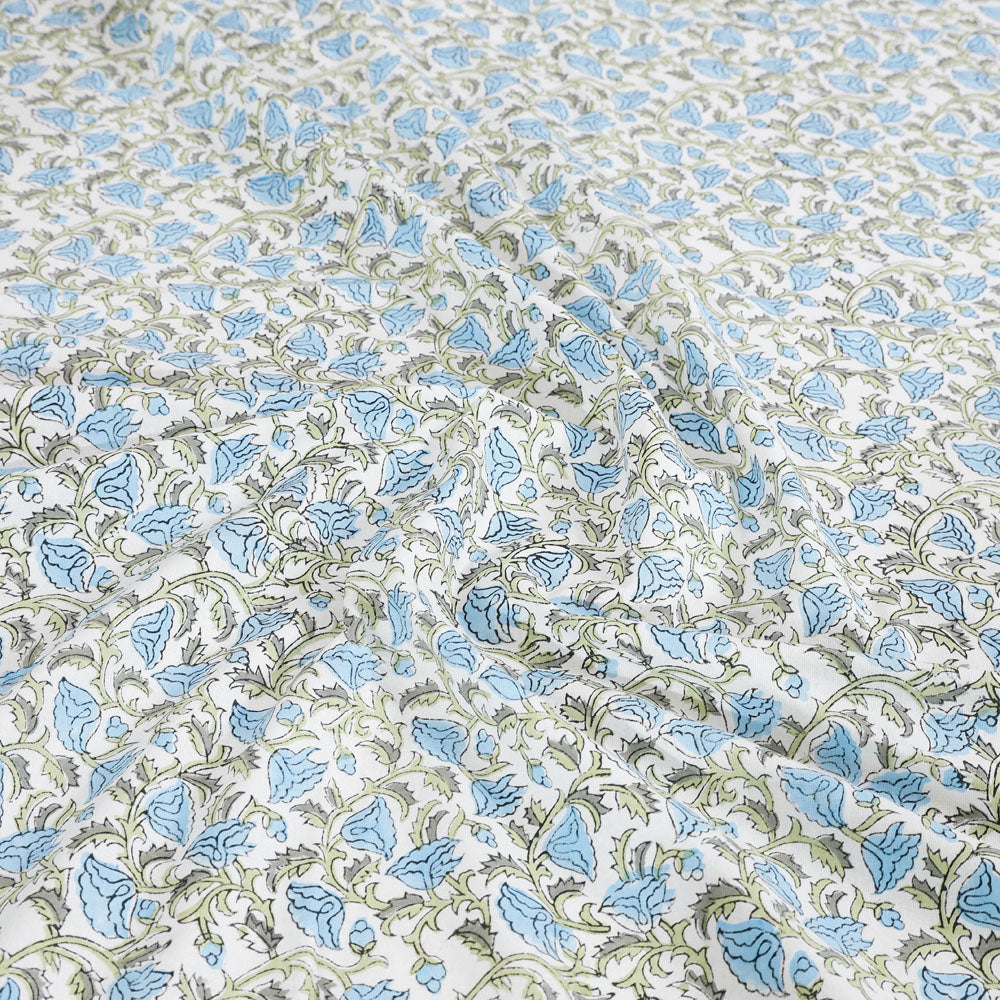 Blue - Block Print Cotton Double Sanganeri Bed Sheet