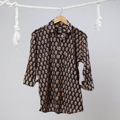 Black - Bagru Dabu Block Printed Cotton Men Full Sleeve Shirt
