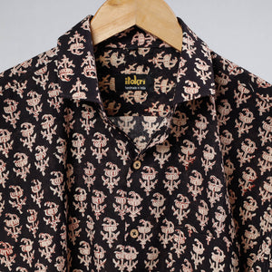 Black - Bagru Dabu Block Printed Cotton Men Full Sleeve Shirt