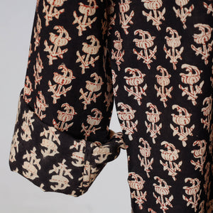 Black - Bagru Dabu Block Printed Cotton Men Full Sleeve Shirt