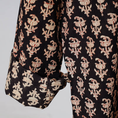 Black - Bagru Dabu Block Printed Cotton Men Full Sleeve Shirt