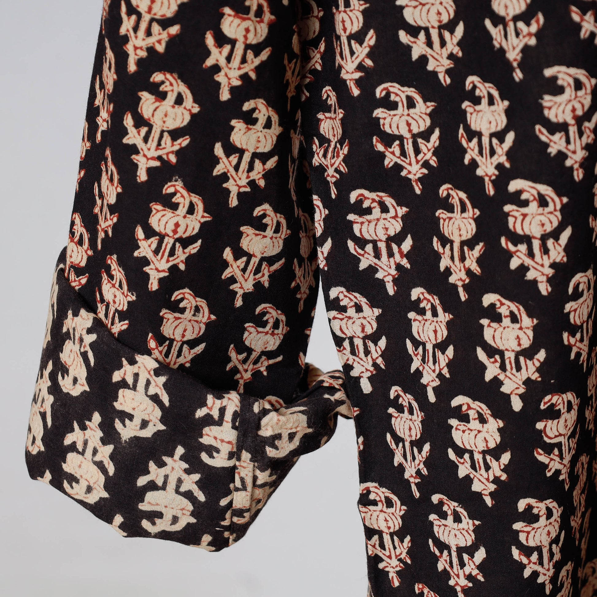 Black - Bagru Dabu Block Printed Cotton Men Full Sleeve Shirt