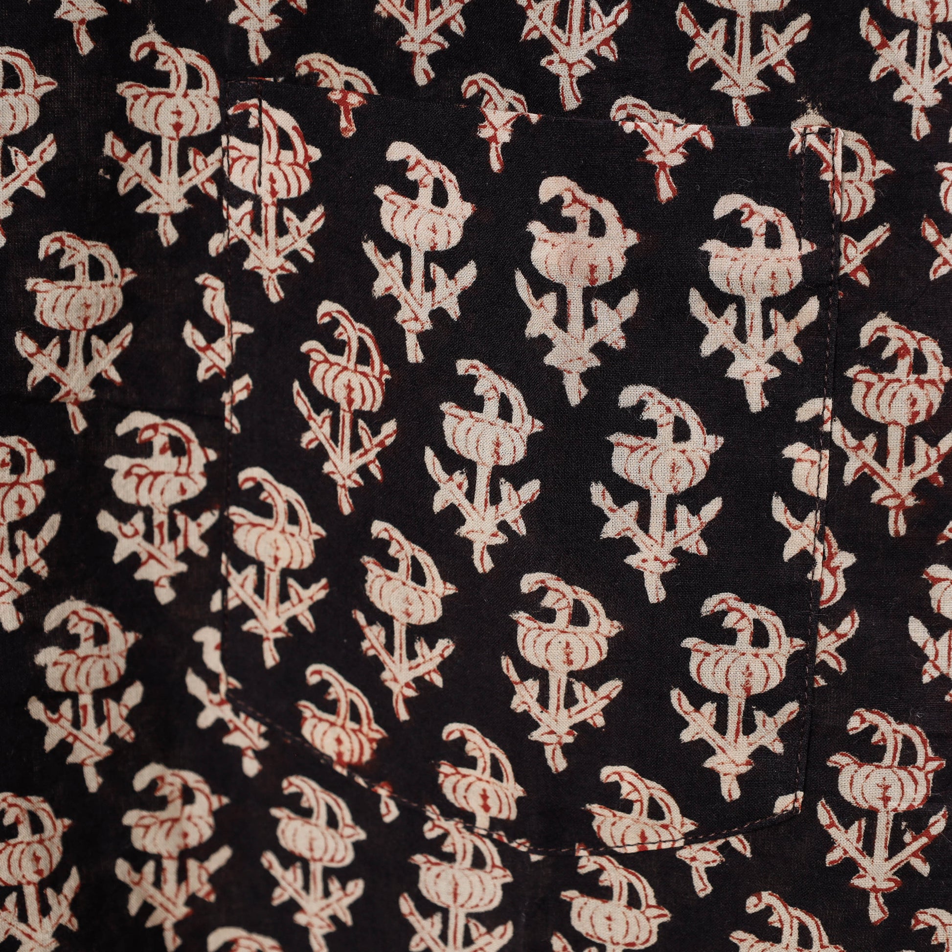 Black - Bagru Dabu Block Printed Cotton Men Full Sleeve Shirt
