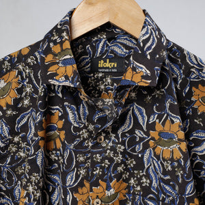 Black - Bagru Dabu Block Printed Cotton Men Full Sleeve Shirt