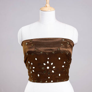 Brown - Kutch Mirror Work Mashru Silk Blouse Piece