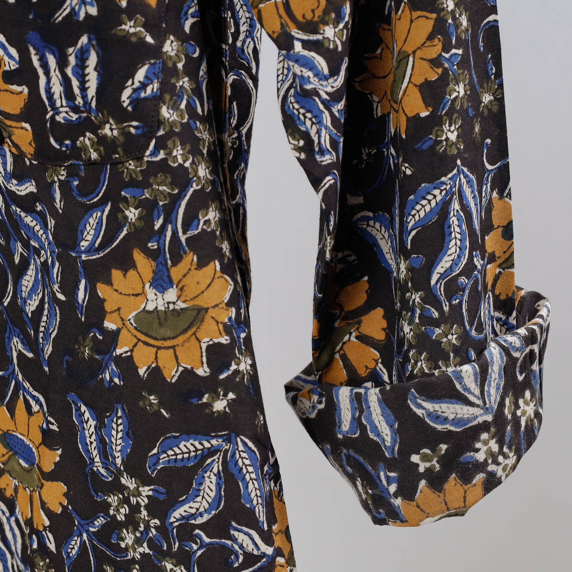 Black - Bagru Dabu Block Printed Cotton Men Full Sleeve Shirt