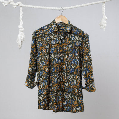 Black - Bagru Dabu Block Printed Cotton Men Full Sleeve Shirt