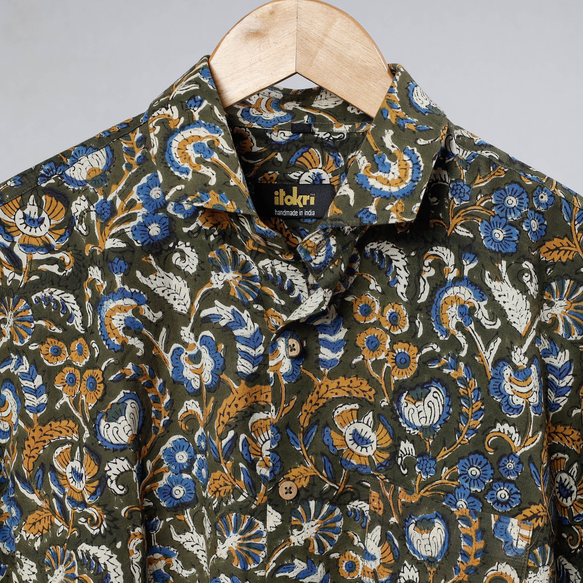 Black - Bagru Dabu Block Printed Cotton Men Full Sleeve Shirt