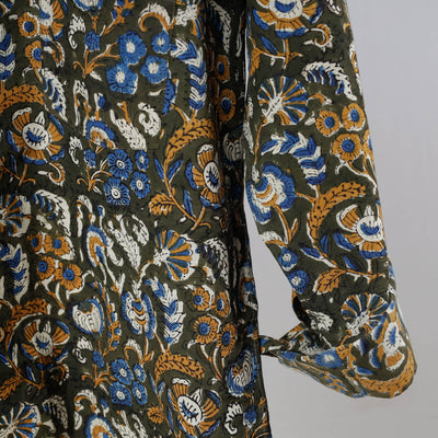 Black - Bagru Dabu Block Printed Cotton Men Full Sleeve Shirt