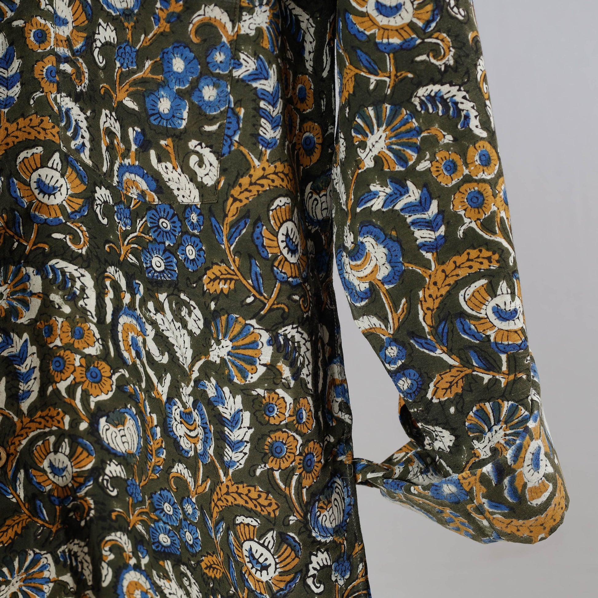 Black - Bagru Dabu Block Printed Cotton Men Full Sleeve Shirt