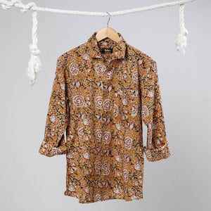 Brown - Bagru Dabu Block Printed Cotton Men Full Sleeve Shirt