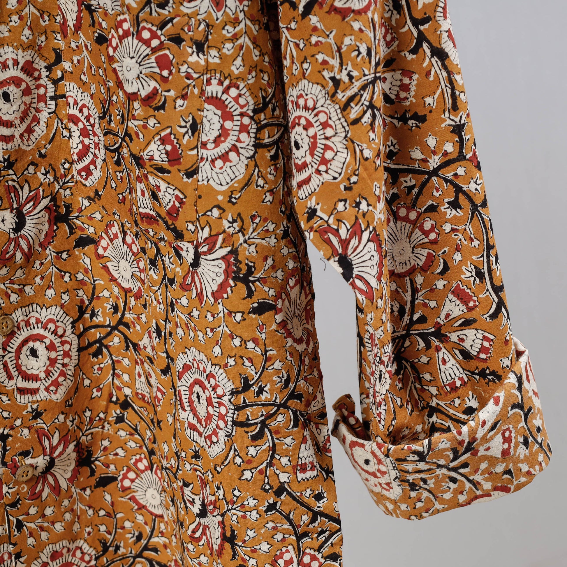Brown - Bagru Dabu Block Printed Cotton Men Full Sleeve Shirt