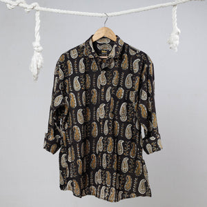 Black - Bagru Dabu Block Printed Cotton Men Full Sleeve Shirt
