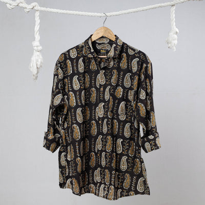 Black - Bagru Dabu Block Printed Cotton Men Full Sleeve Shirt