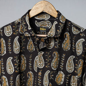 Black - Bagru Dabu Block Printed Cotton Men Full Sleeve Shirt