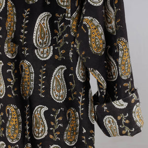 Black - Bagru Dabu Block Printed Cotton Men Full Sleeve Shirt