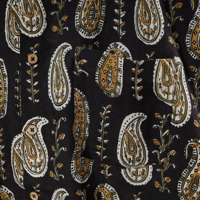Black - Bagru Dabu Block Printed Cotton Men Full Sleeve Shirt