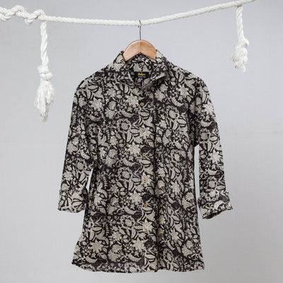 Black - Bagru Dabu Block Printed Cotton Men Full Sleeve Shirt
