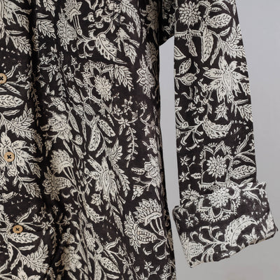 Black - Bagru Dabu Block Printed Cotton Men Full Sleeve Shirt
