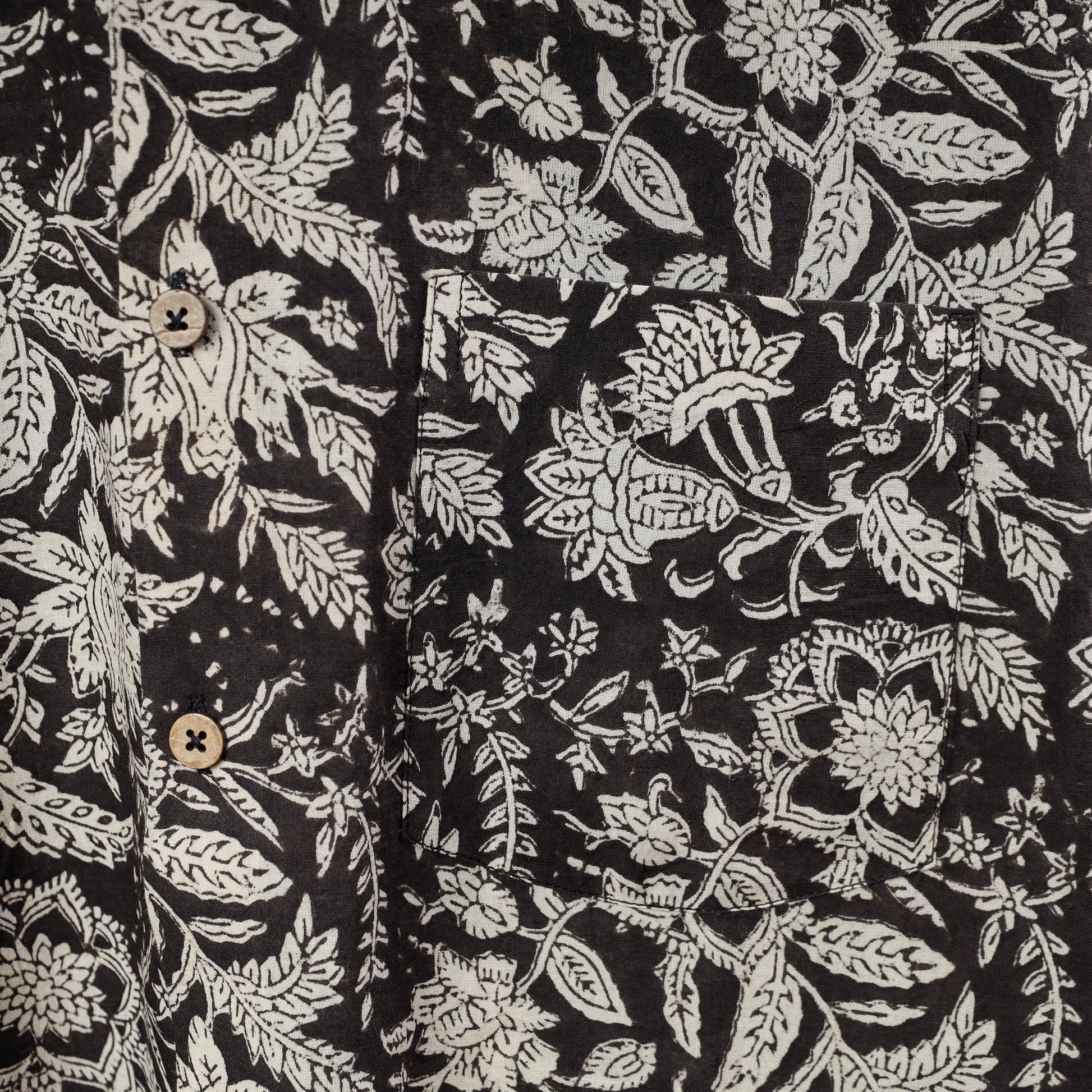 Black - Bagru Dabu Block Printed Cotton Men Full Sleeve Shirt