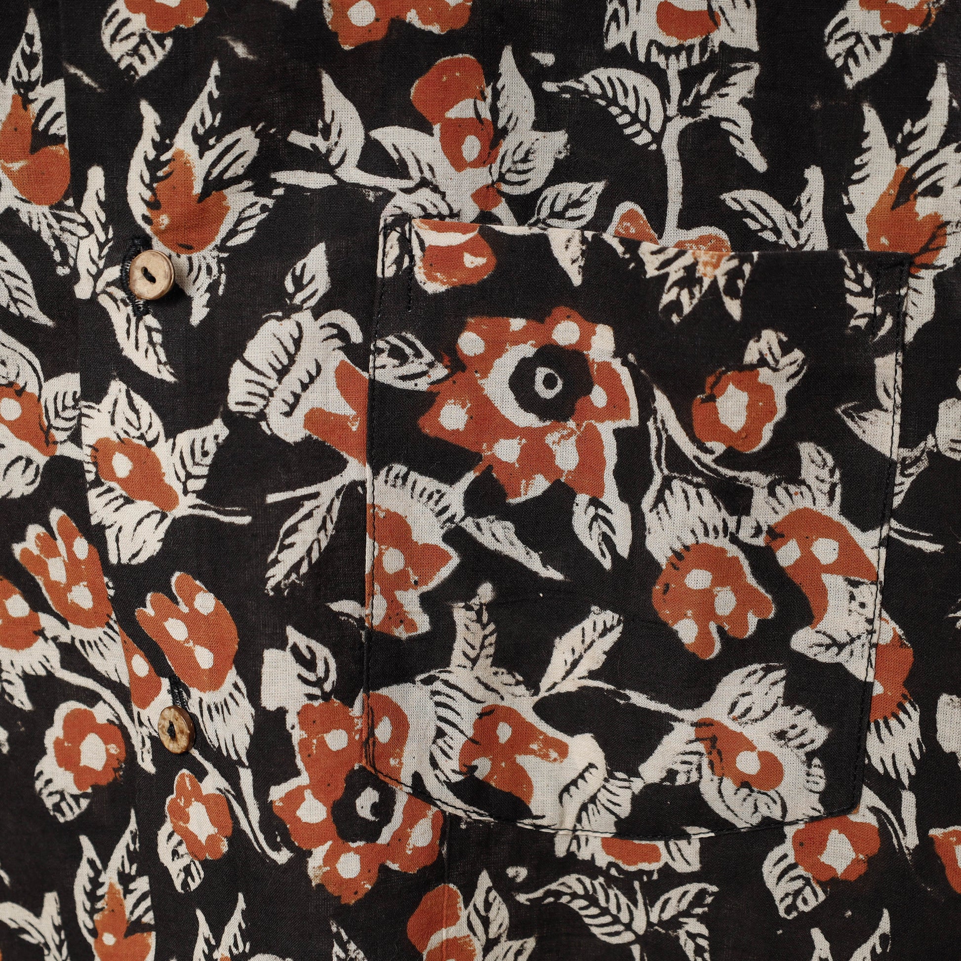 Black - Bagru Block Printed Cotton Men Full Sleeve Shirt