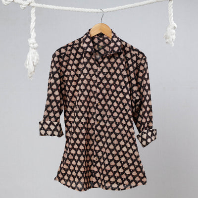 Black - Bagru Block Printed Cotton Men Full Sleeve Shirt