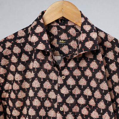 Black - Bagru Block Printed Cotton Men Full Sleeve Shirt