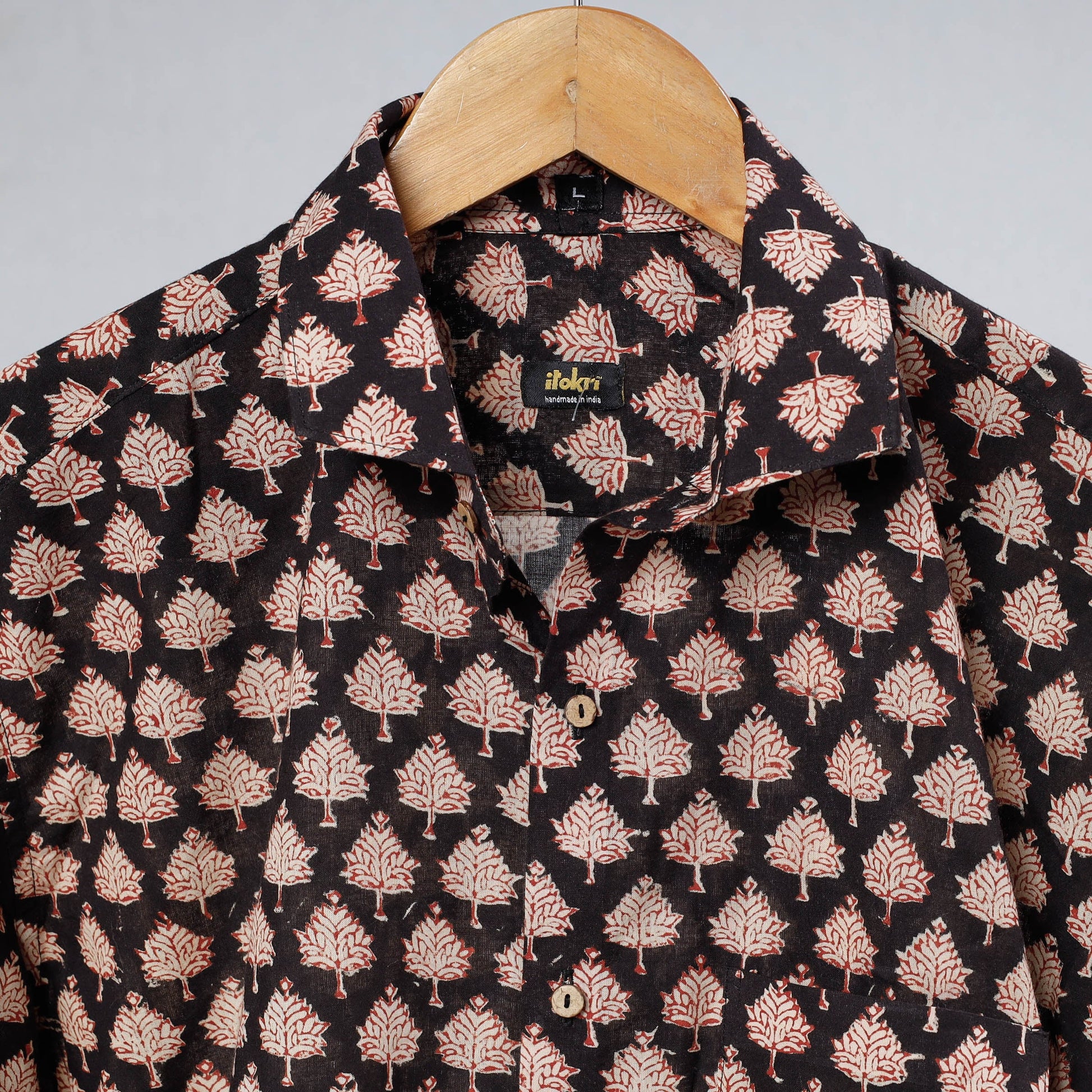 Black - Bagru Block Printed Cotton Men Full Sleeve Shirt