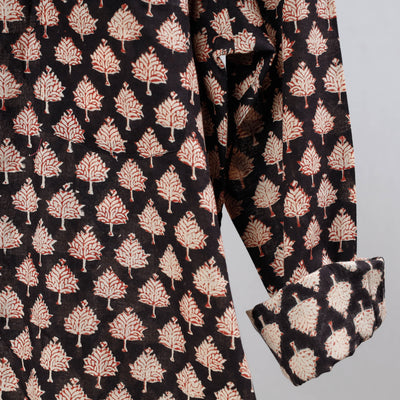 Black - Bagru Block Printed Cotton Men Full Sleeve Shirt