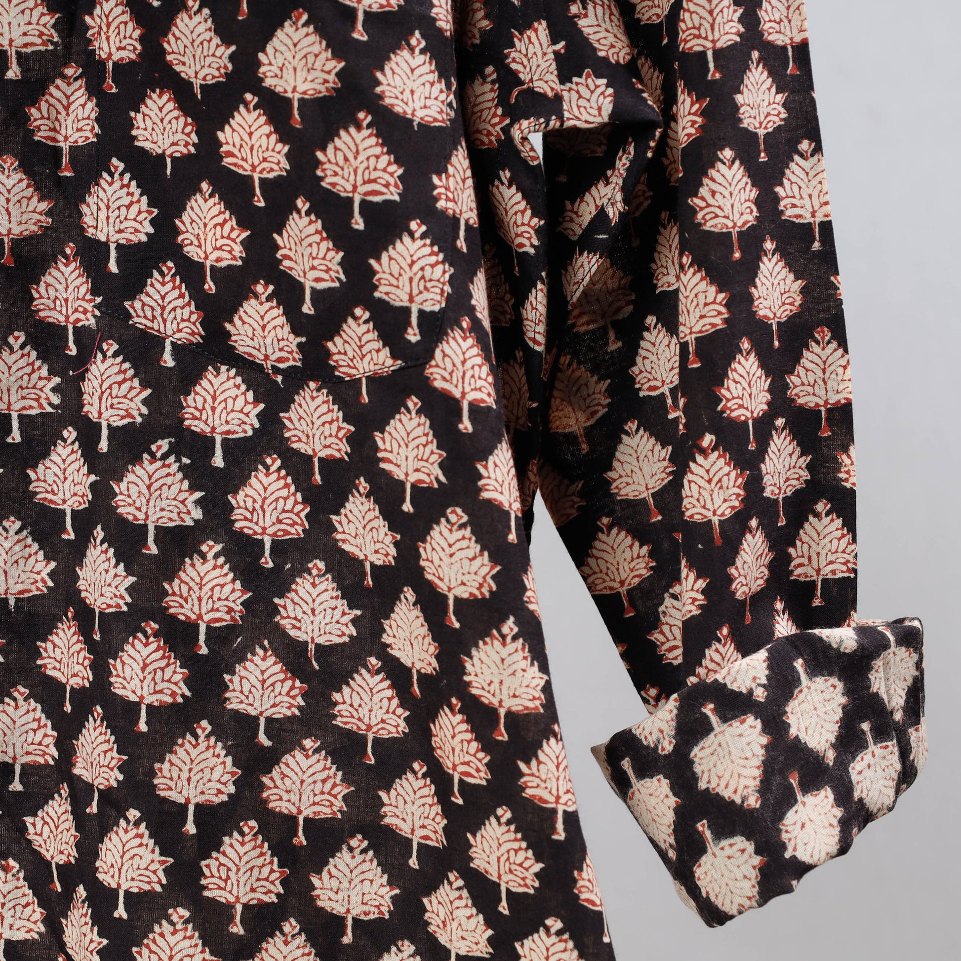 Black - Bagru Block Printed Cotton Men Full Sleeve Shirt