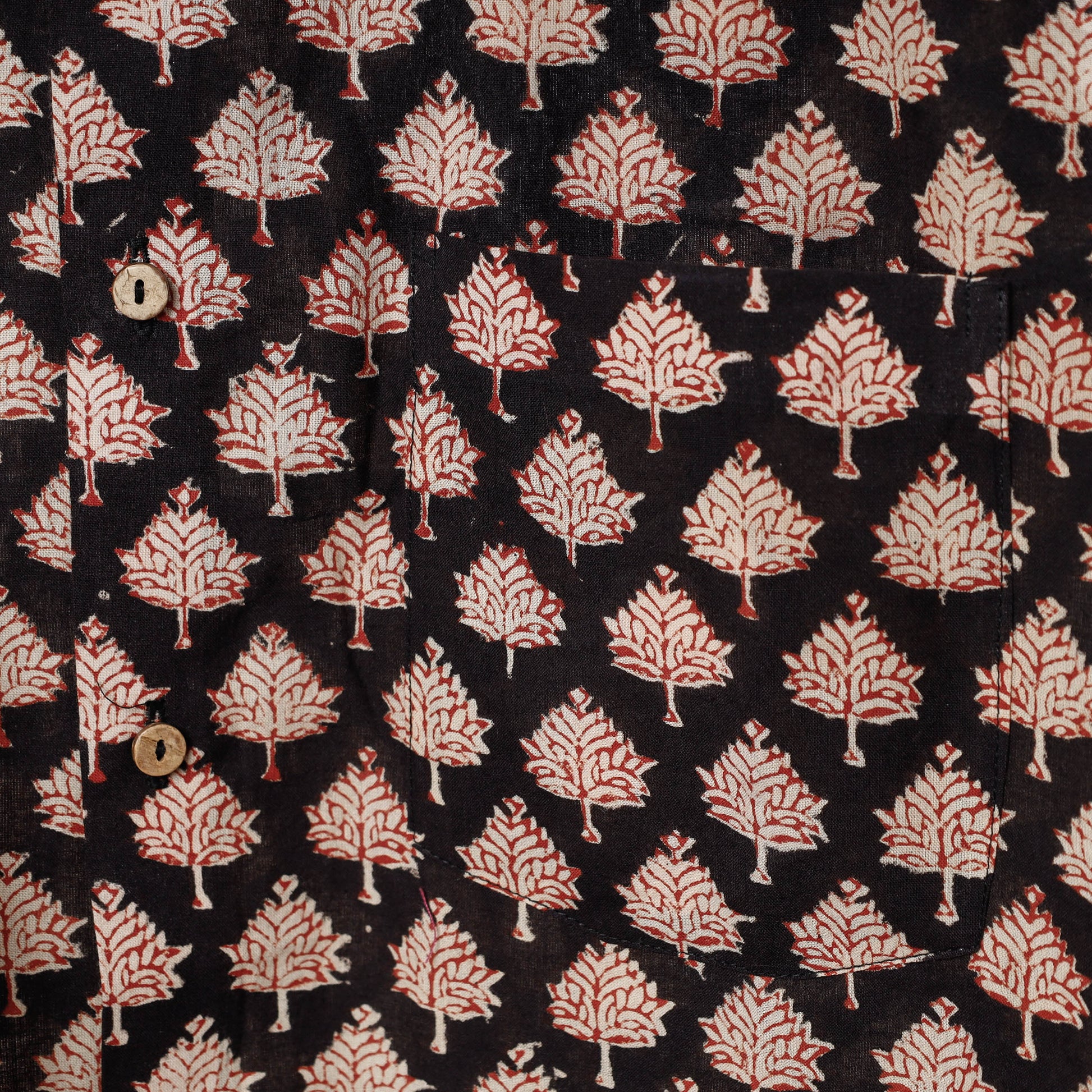 Black - Bagru Block Printed Cotton Men Full Sleeve Shirt