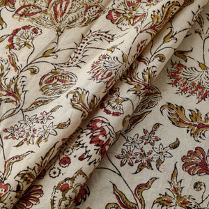 Beige - Pedana Kalamkari Hand Block Printed Cotton Fabric