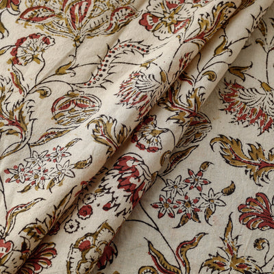Beige - Pedana Kalamkari Hand Block Printed Cotton Fabric