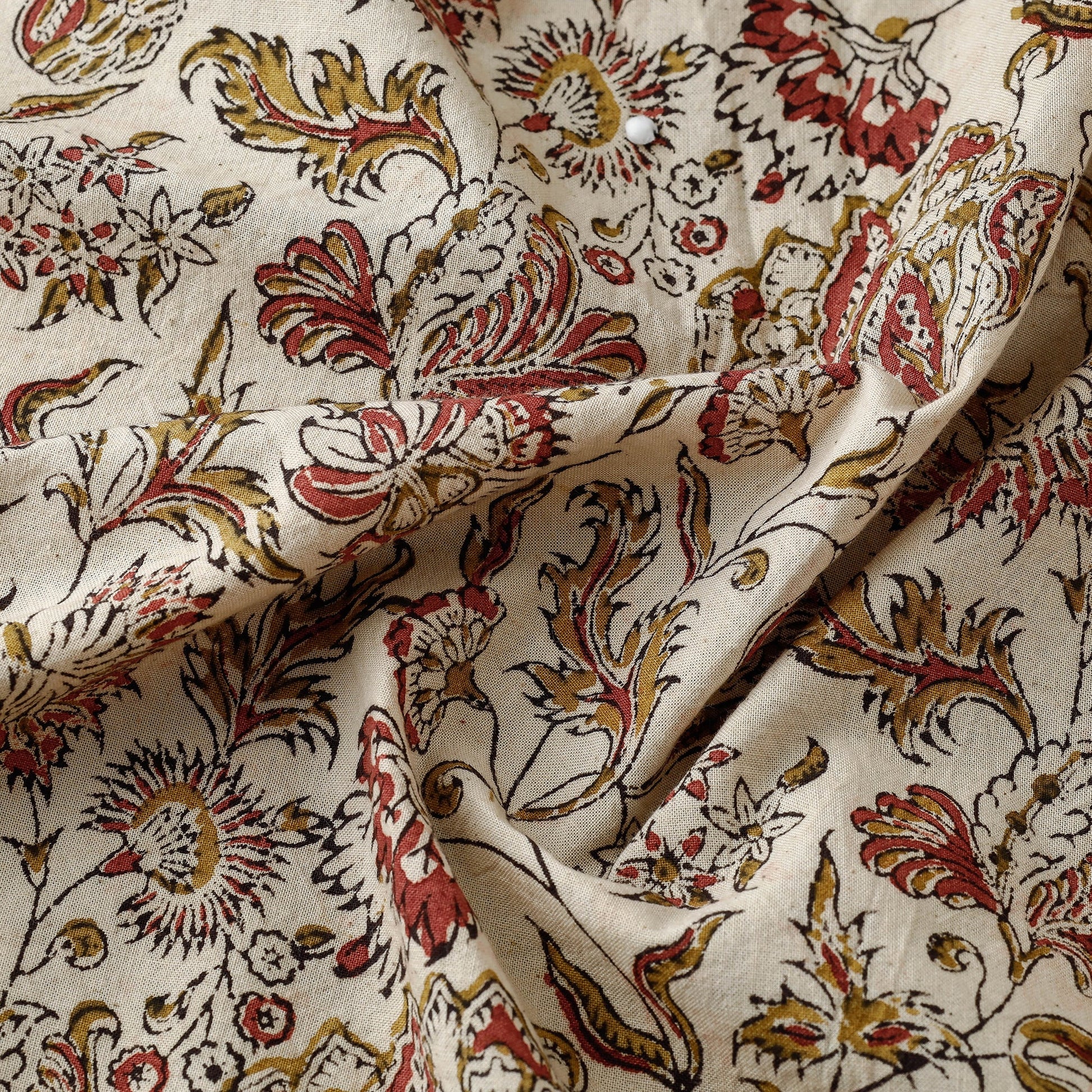 Beige - Pedana Kalamkari Hand Block Printed Cotton Fabric