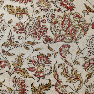 Beige - Pedana Kalamkari Hand Block Printed Cotton Fabric