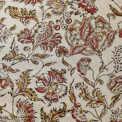 Beige - Pedana Kalamkari Hand Block Printed Cotton Fabric