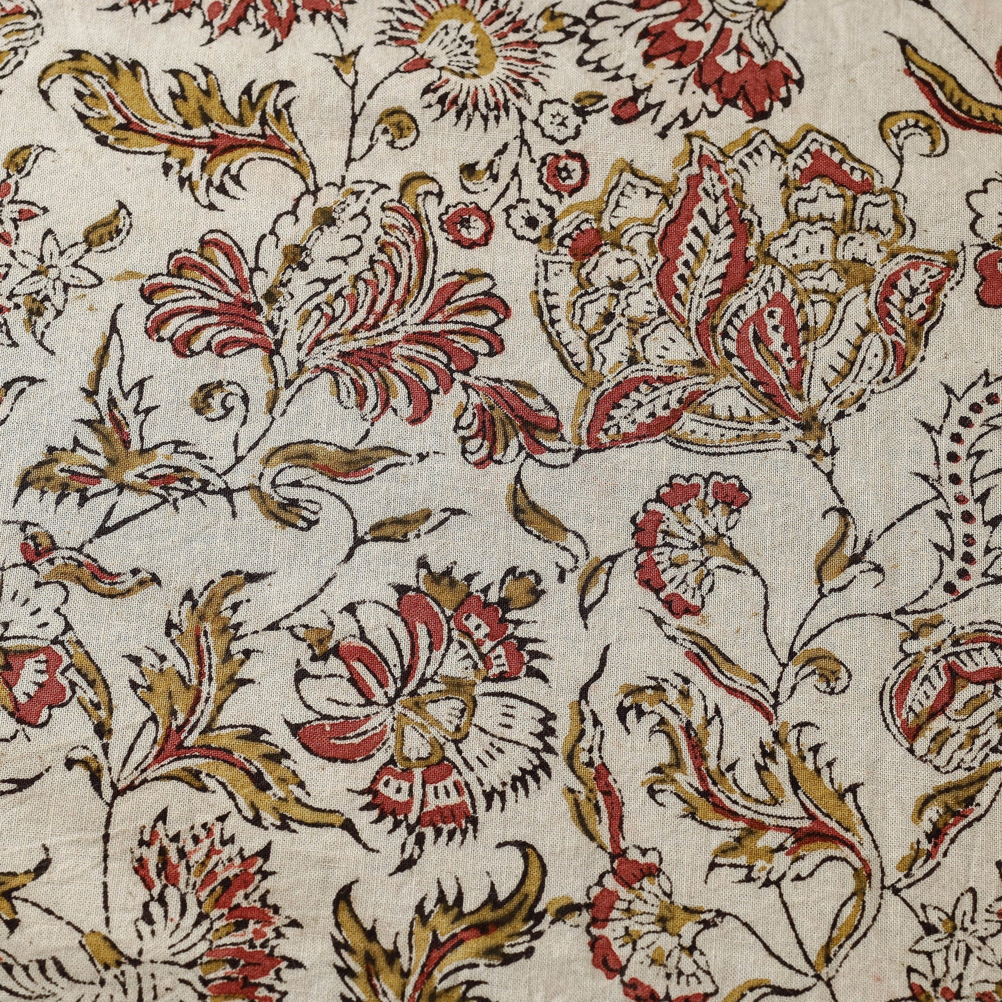 Beige - Pedana Kalamkari Hand Block Printed Cotton Fabric