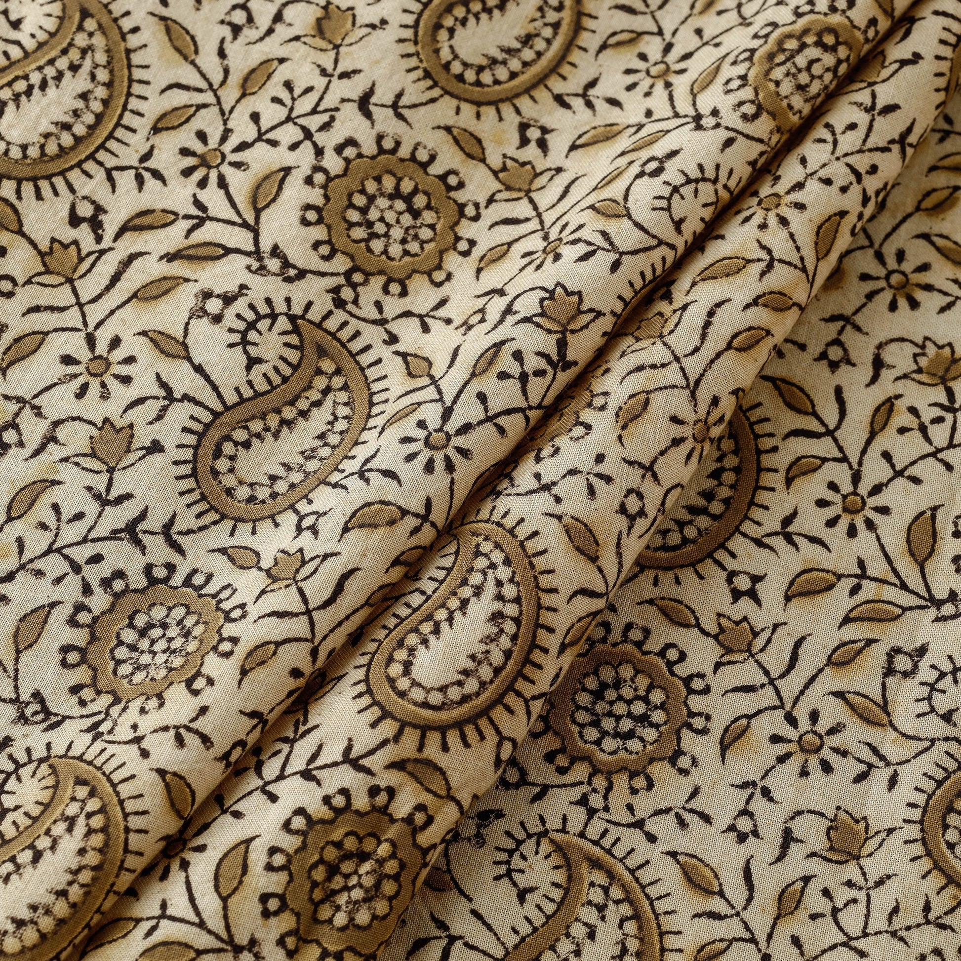 Beige - Pedana Kalamkari Hand Block Printed Cotton Fabric