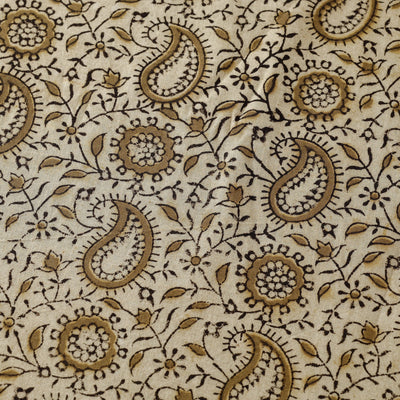 Beige - Pedana Kalamkari Hand Block Printed Cotton Fabric