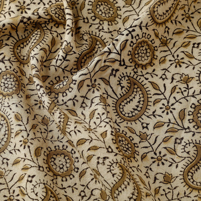 Beige - Pedana Kalamkari Hand Block Printed Cotton Fabric
