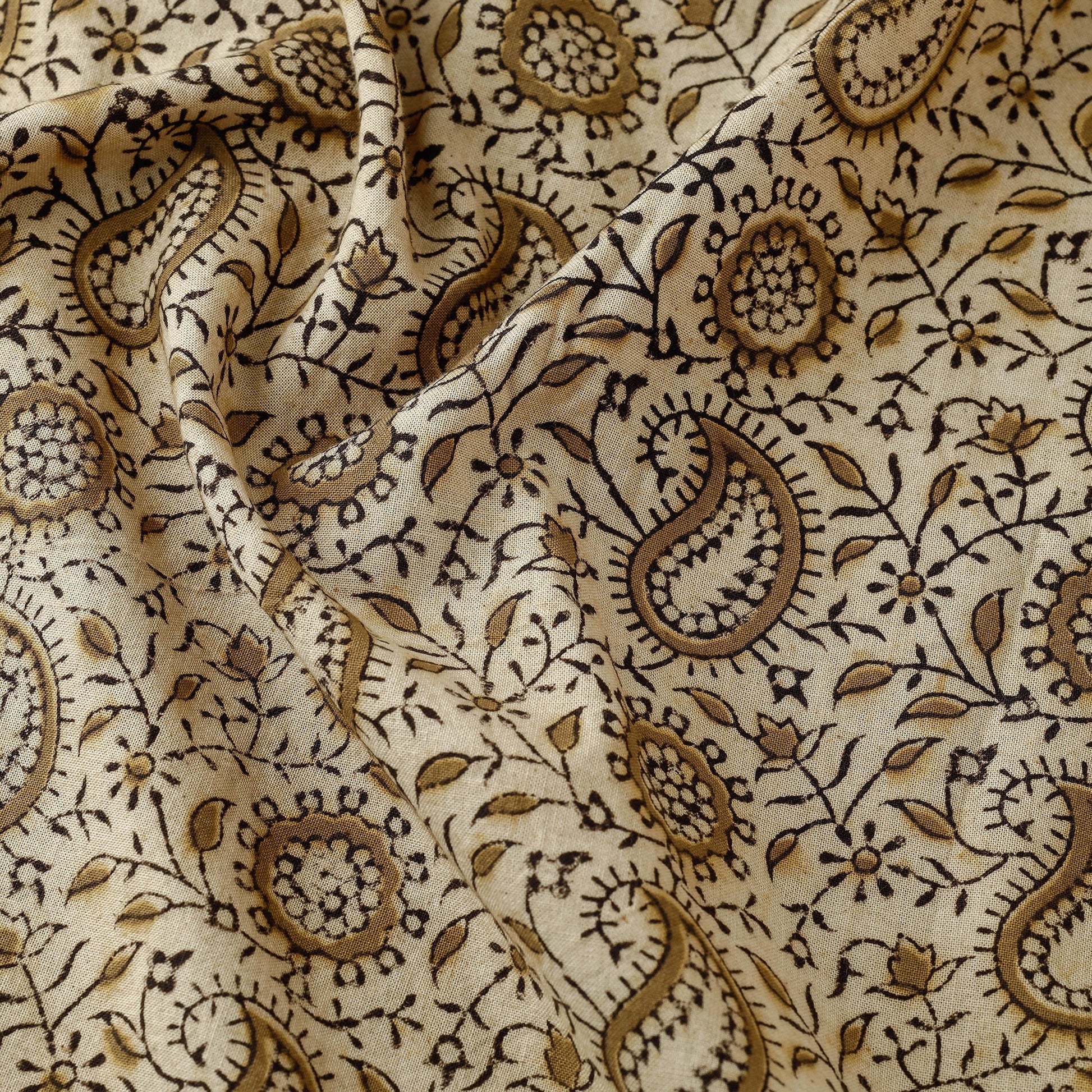 Beige - Pedana Kalamkari Hand Block Printed Cotton Fabric