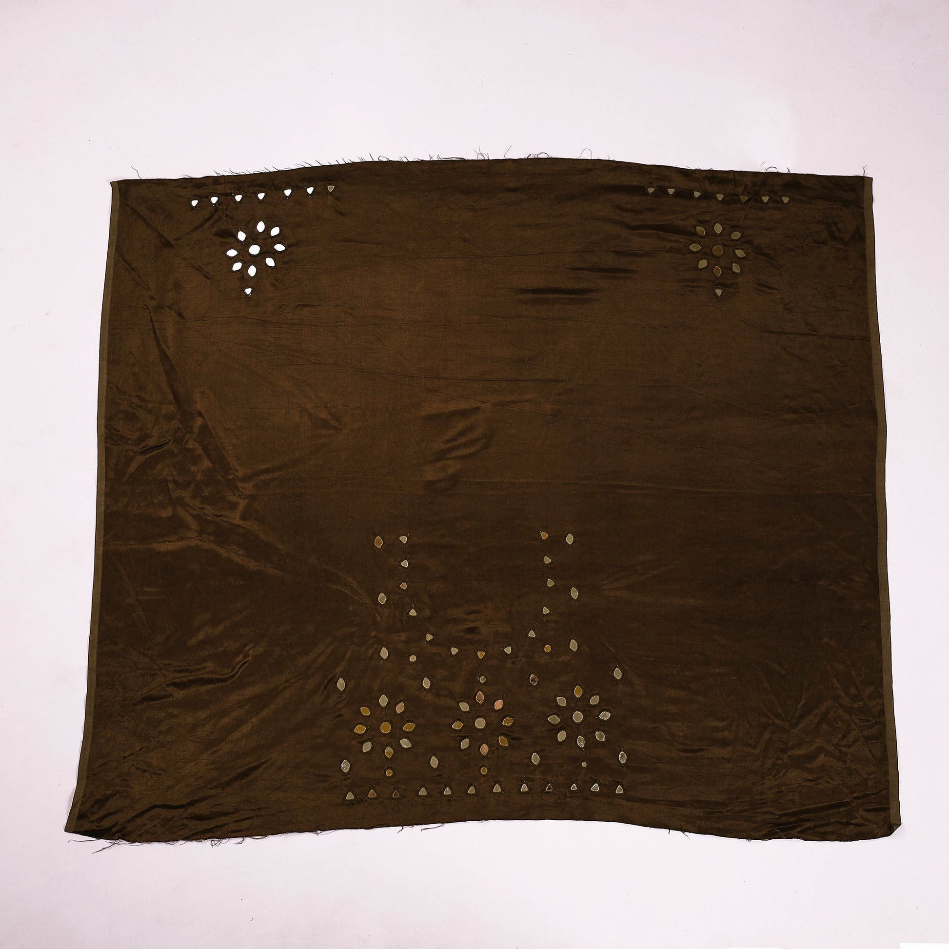 Brown - Kutch Mirror Work Mashru Silk Blouse Piece