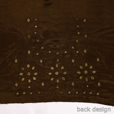 Brown - Kutch Mirror Work Mashru Silk Blouse Piece