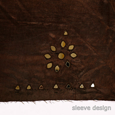 Brown - Kutch Mirror Work Mashru Silk Blouse Piece
