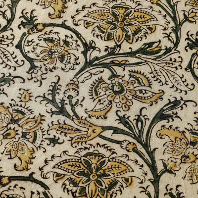Beige - Pedana Kalamkari Block Printed Cotton Fabric 04