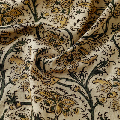 Beige - Pedana Kalamkari Block Printed Cotton Fabric 04
