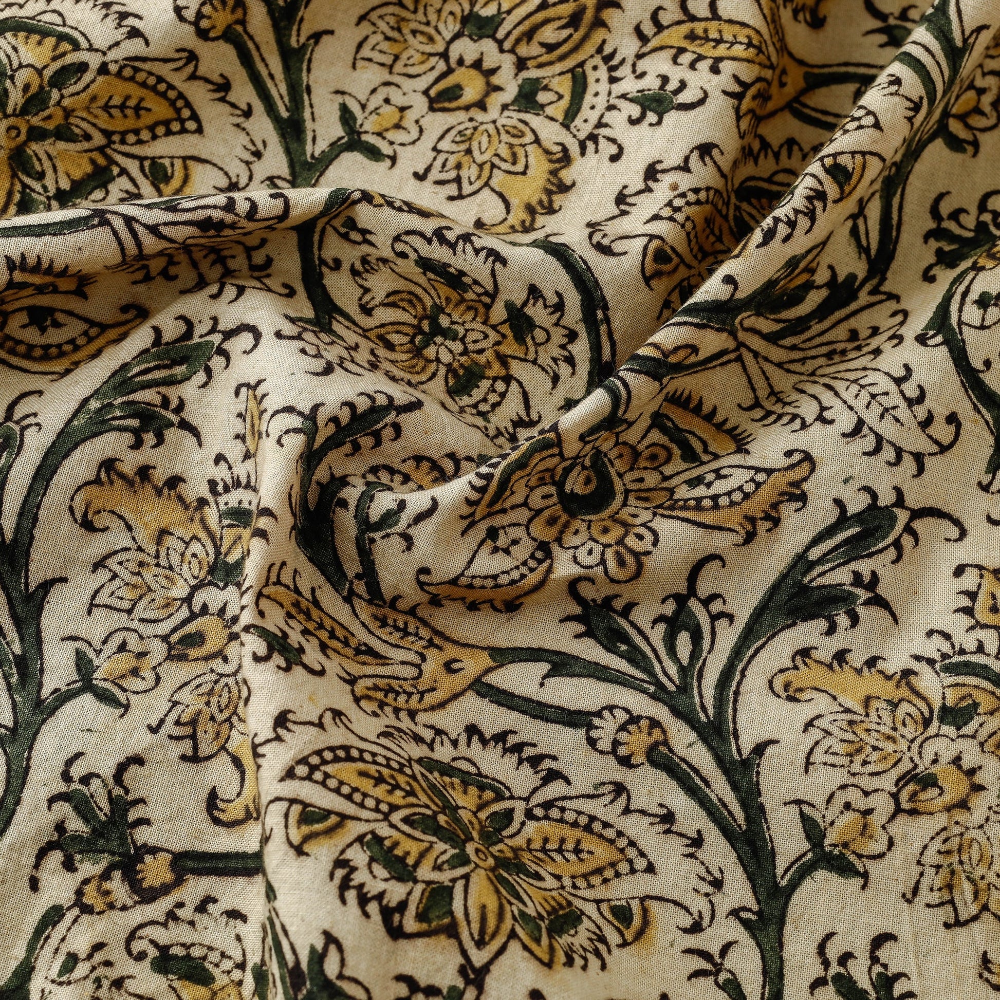 Beige - Pedana Kalamkari Block Printed Cotton Fabric 04